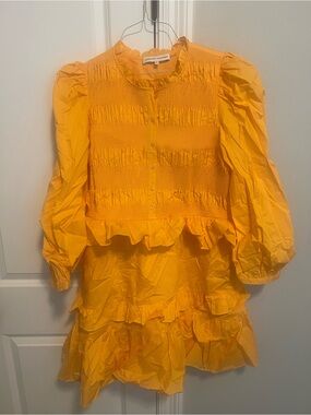 English Factory Orange Smocked Ruffle Tiered Dress